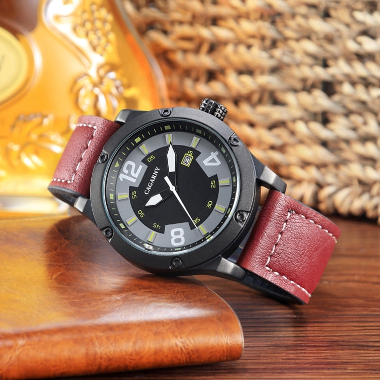 CAGARNY 6869 Round Dial Alloy Case Fashion Men Quartz Watch with PU Leather Band (Red)