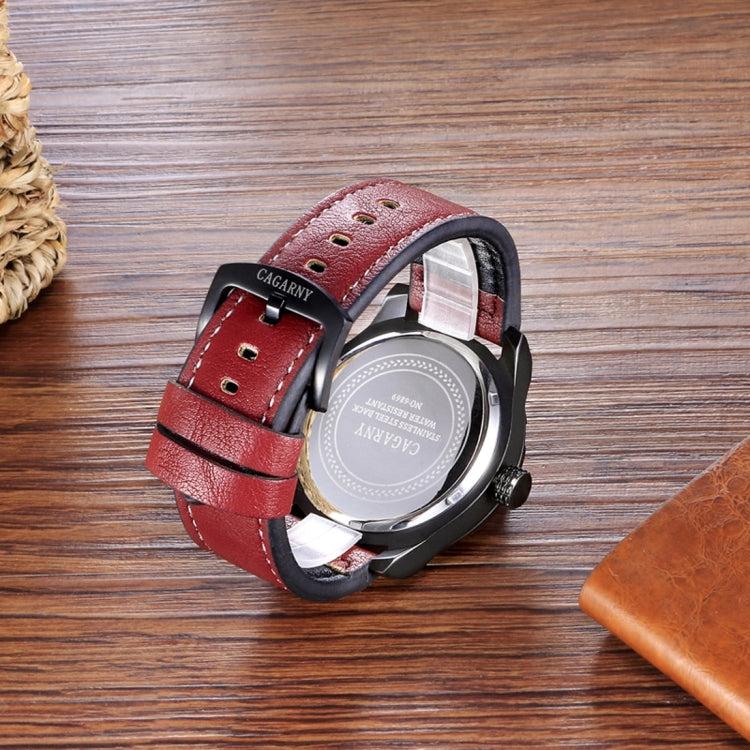 CAGARNY 6869 Round Dial Alloy Case Fashion Men Quartz Watch with PU Leather Band (Red)