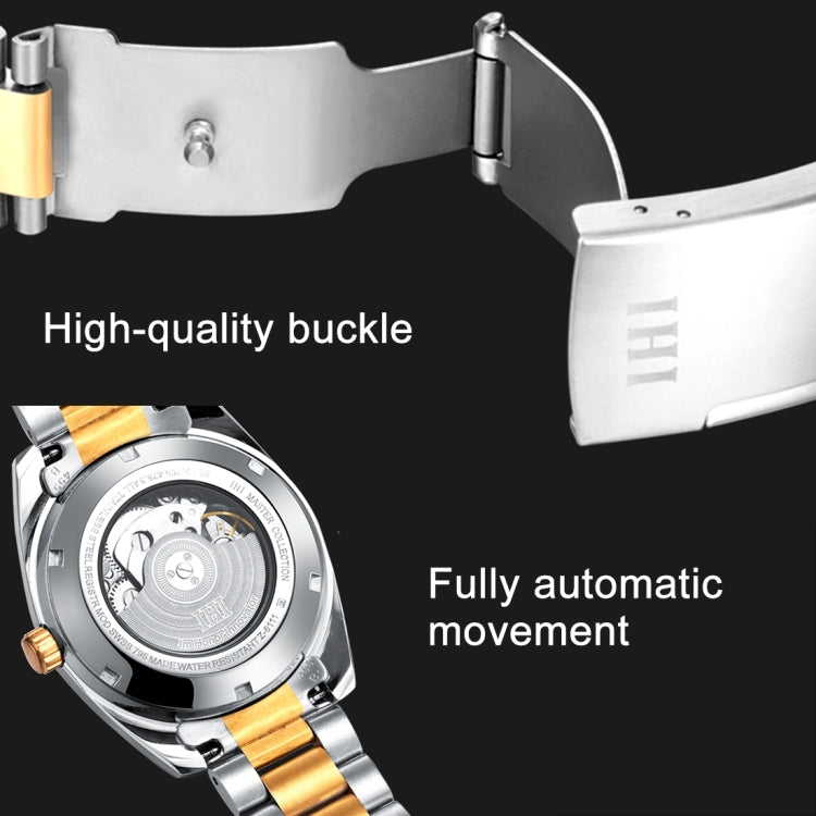 IHI C728 Life Waterproof Round Hollow Dial Automatic Mechanical Fashion Men Watch with Stainless Steel Band & 24 Hours Dial & Moon and Stars Small Dial & Luminous Display