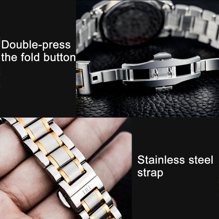 IHI A602 Life Waterproof Round Dial Import Quartz Movement Fashion Men Watch with Stainless Steel Band & Calendar & Week Display & Diamond Encrusted