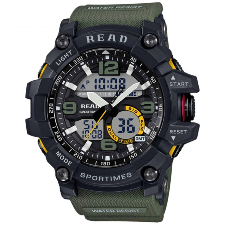 READ R90001 Luminous & Alarm & Date & Week Display Function Quartz Movement Men Sport Watch with Rubber Band
