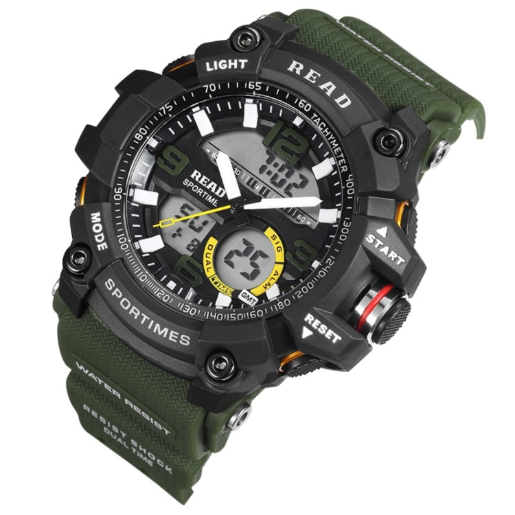 READ R90001 Luminous & Alarm & Date & Week Display Function Quartz Movement Men Sport Watch with Rubber Band