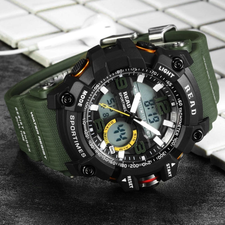 READ R90001 Luminous & Alarm & Date & Week Display Function Quartz Movement Men Sport Watch with Rubber Band