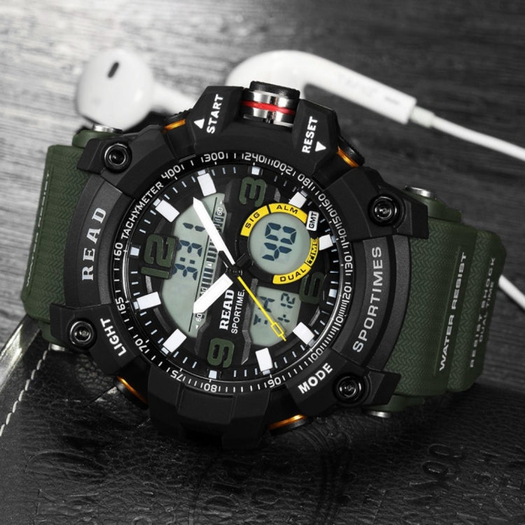 READ R90001 Luminous & Alarm & Date & Week Display Function Quartz Movement Men Sport Watch with Rubber Band