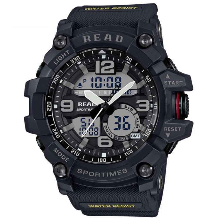 READ R90001 Luminous & Alarm & Date & Week Display Function Quartz Movement Men Sport Watch with Rubber Band