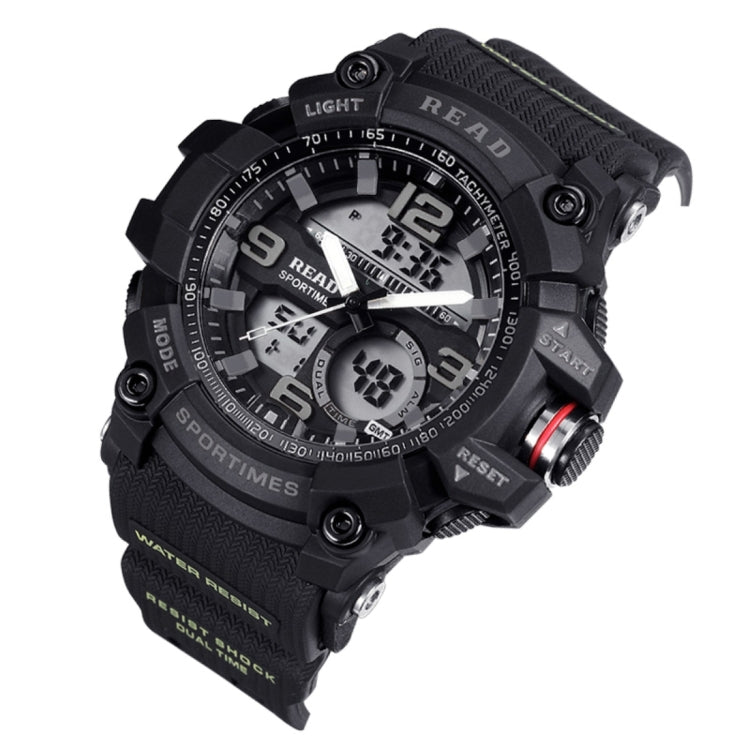 READ R90001 Luminous & Alarm & Date & Week Display Function Quartz Movement Men Sport Watch with Rubber Band