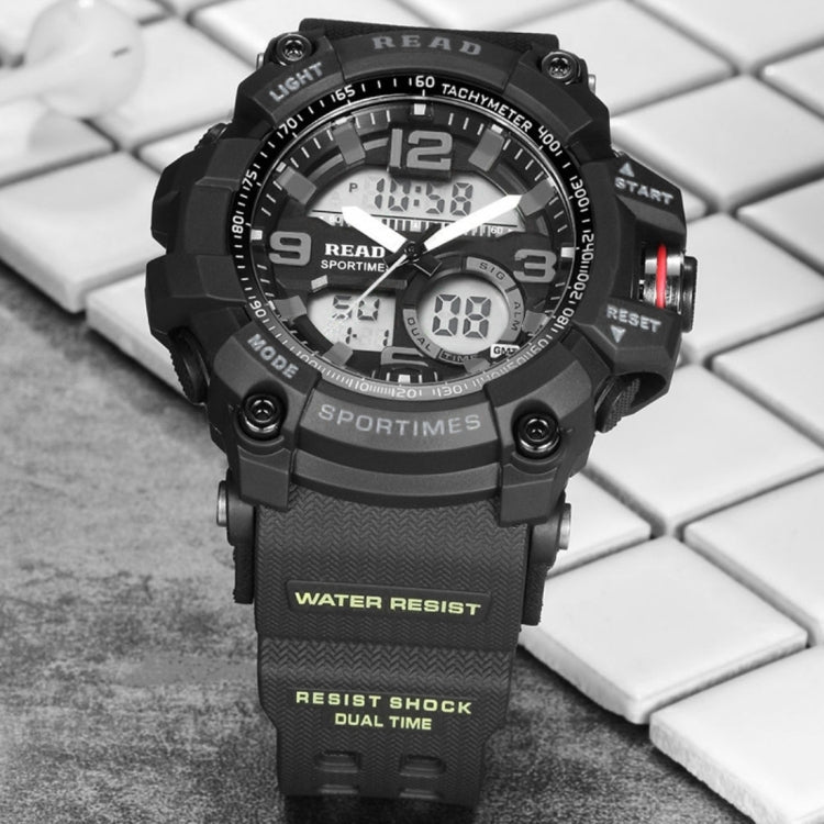 READ R90001 Luminous & Alarm & Date & Week Display Function Quartz Movement Men Sport Watch with Rubber Band