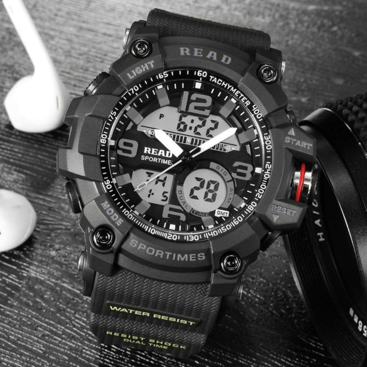 READ R90001 Luminous & Alarm & Date & Week Display Function Quartz Movement Men Sport Watch with Rubber Band