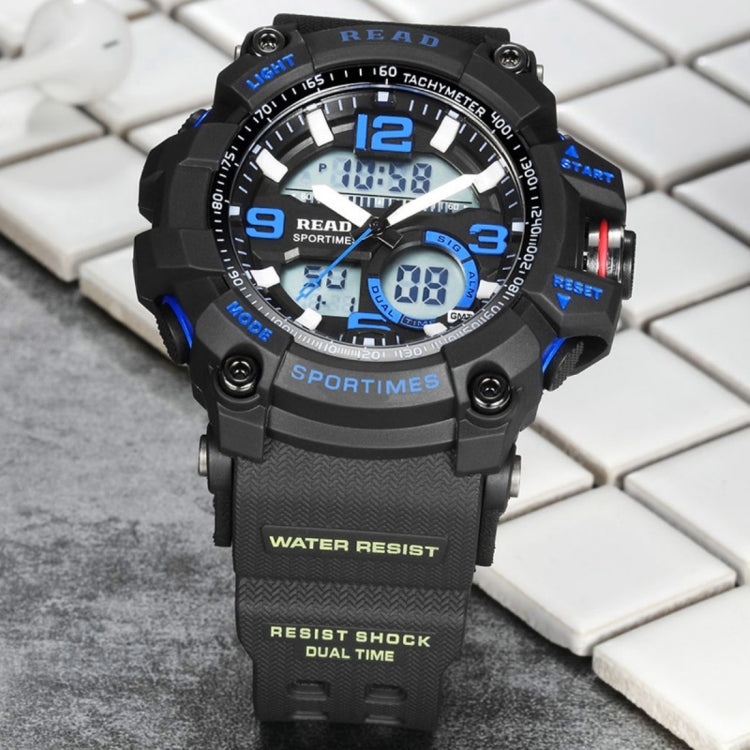 READ R90001 Luminous & Alarm & Date & Week Display Function Quartz Movement Men Sport Watch with Rubber Band