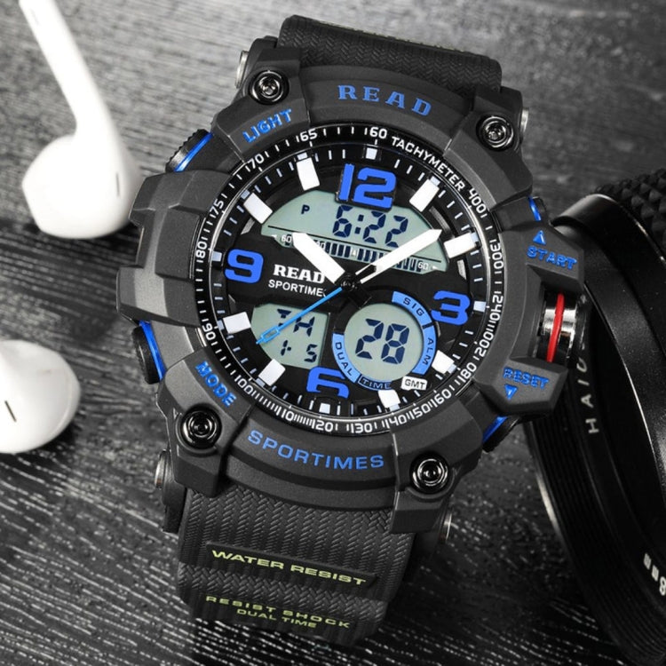 READ R90001 Luminous & Alarm & Date & Week Display Function Quartz Movement Men Sport Watch with Rubber Band
