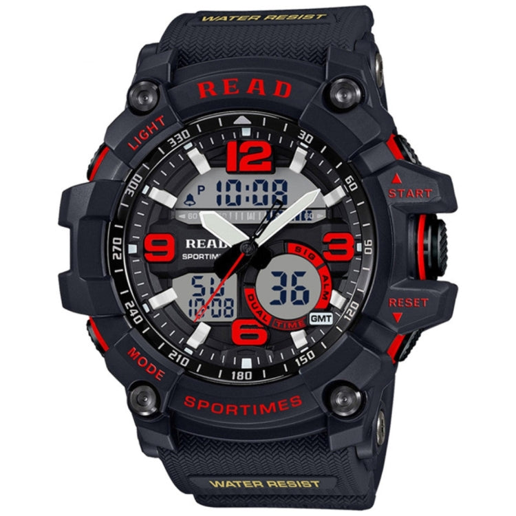 READ R90001 Luminous & Alarm & Date & Week Display Function Quartz Movement Men Sport Watch with Rubber Band