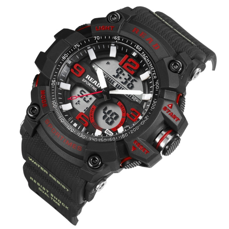READ R90001 Luminous & Alarm & Date & Week Display Function Quartz Movement Men Sport Watch with Rubber Band