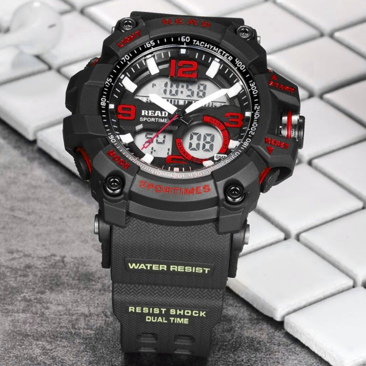 READ R90001 Luminous & Alarm & Date & Week Display Function Quartz Movement Men Sport Watch with Rubber Band
