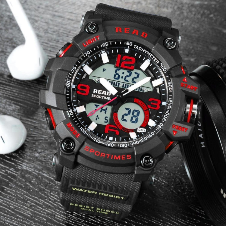READ R90001 Luminous & Alarm & Date & Week Display Function Quartz Movement Men Sport Watch with Rubber Band