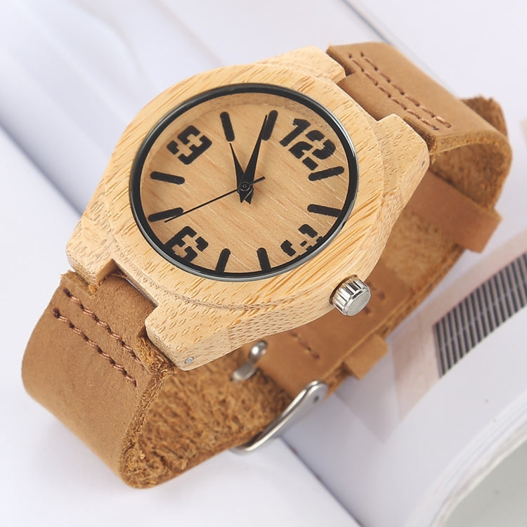 Fashion Personality Small Round Dial Bamboo Shell Watch with Leather Strap