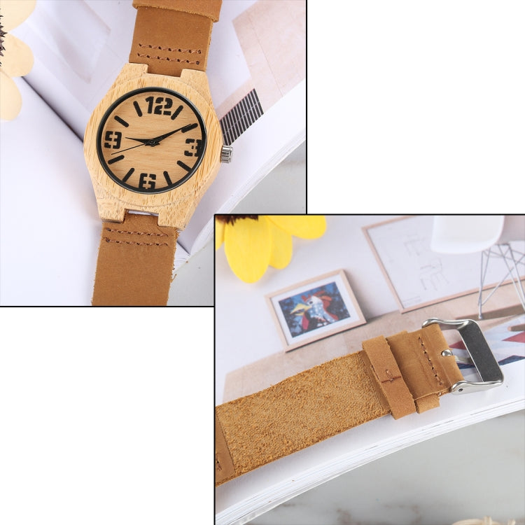 Fashion Personality Small Round Dial Bamboo Shell Watch with Leather Strap