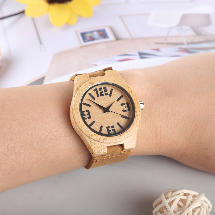 Fashion Personality Small Round Dial Bamboo Shell Watch with Leather Strap