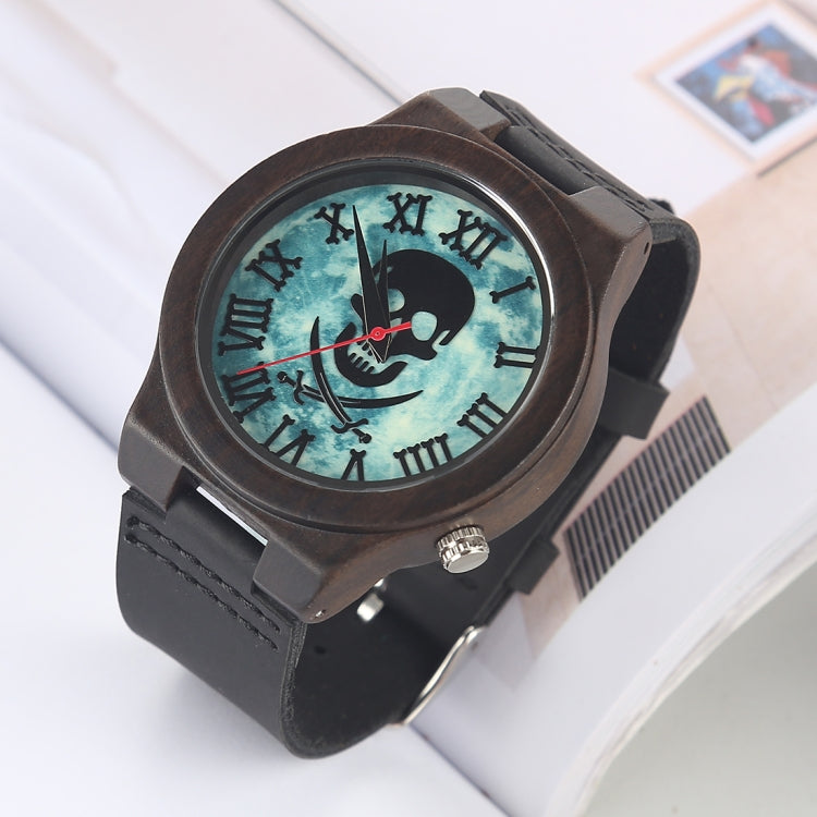 Fashion Personality Round Dial Wooden Shell Watch with Leather Strap