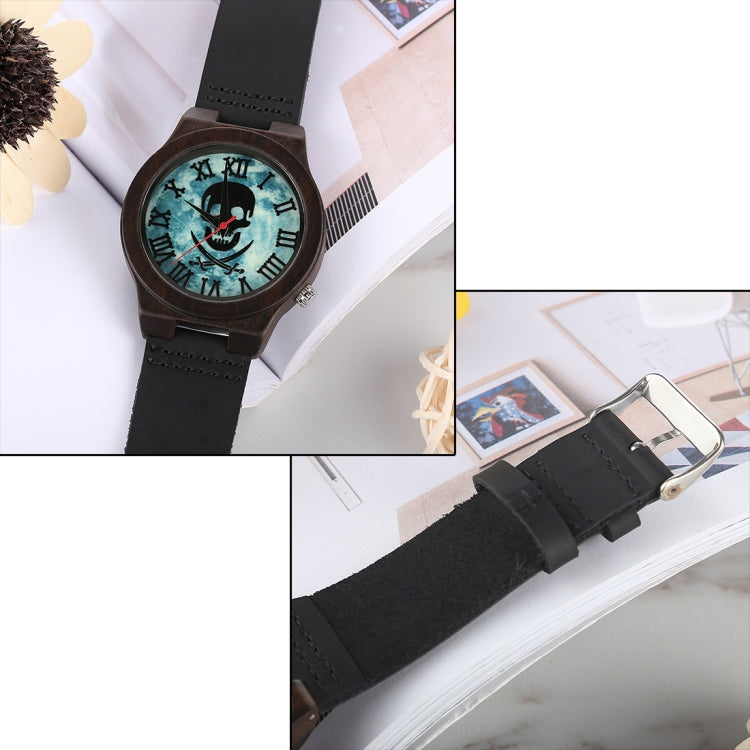 Fashion Personality Round Dial Wooden Shell Watch with Leather Strap