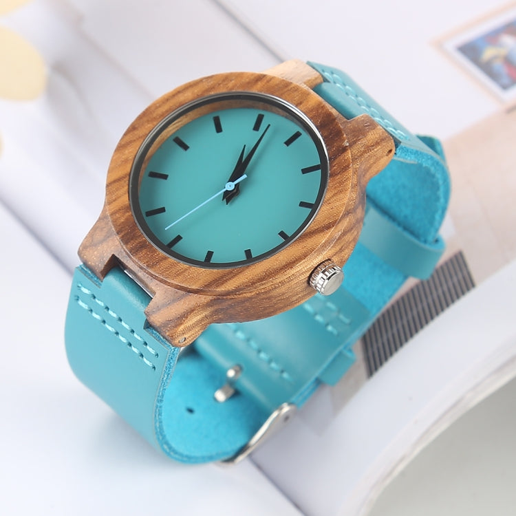 Fashion Personality Small Round Dial Wooden Shell Watch with Leather Strap