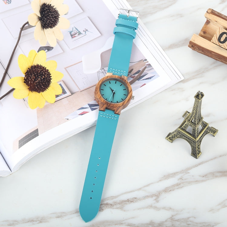 Fashion Personality Small Round Dial Wooden Shell Watch with Leather Strap