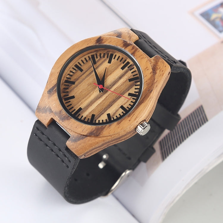 Fashion Personality Small Round Dial Wooden Shell Watch with Leather Strap