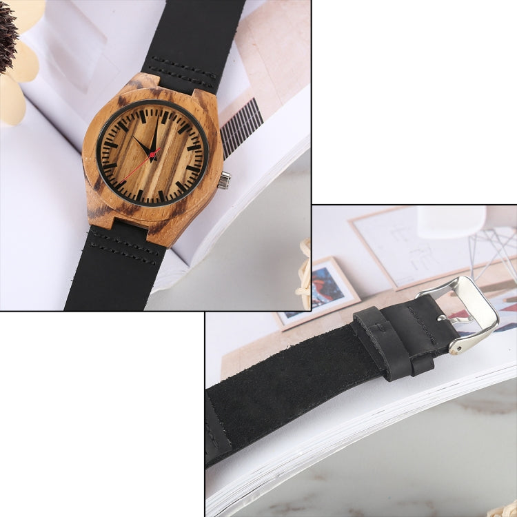 Fashion Personality Small Round Dial Wooden Shell Watch with Leather Strap