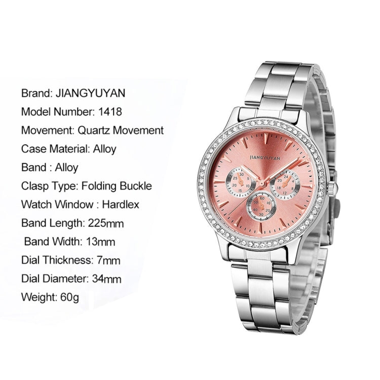 1418 JIAYUYAN Water Resistant Fashion Women Quartz Wrist Watch with Alloy Band  Three Decoration Dials