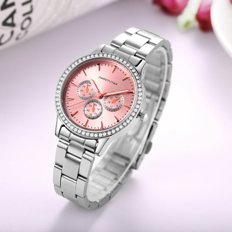 1418 JIAYUYAN Water Resistant Fashion Women Quartz Wrist Watch with Alloy Band  Three Decoration Dials
