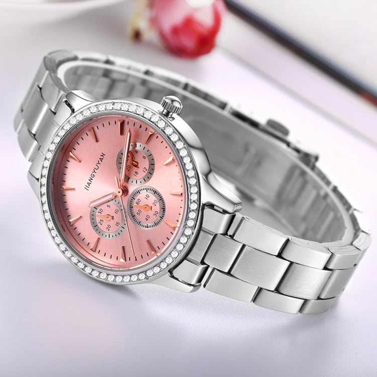 1418 JIAYUYAN Water Resistant Fashion Women Quartz Wrist Watch with Alloy Band  Three Decoration Dials