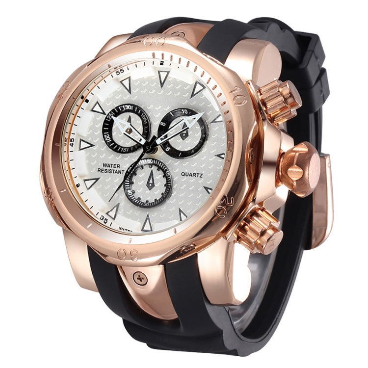 1670 Shock Resistant Fashionable Quartz Business Sport Wrist Watch with Rubber Band & Alloy Case for Men