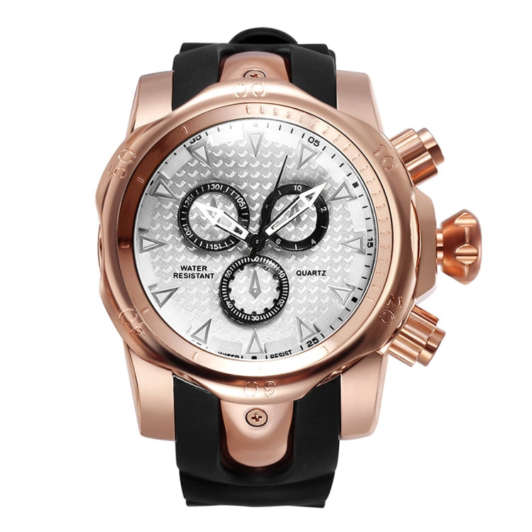 1670 Shock Resistant Fashionable Quartz Business Sport Wrist Watch with Rubber Band & Alloy Case for Men