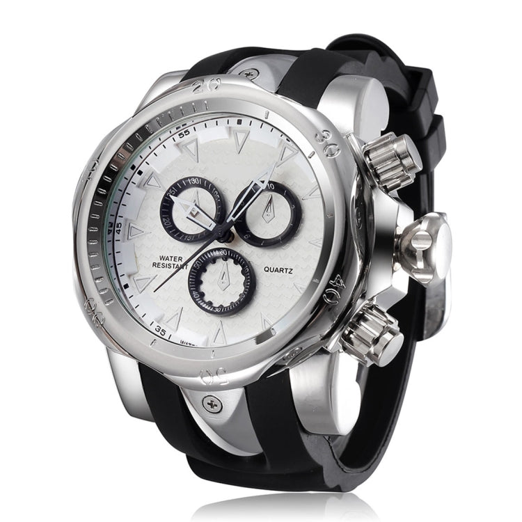 1670 Shock Resistant Fashionable Quartz Business Sport Wrist Watch with Rubber Band & Alloy Case for Men