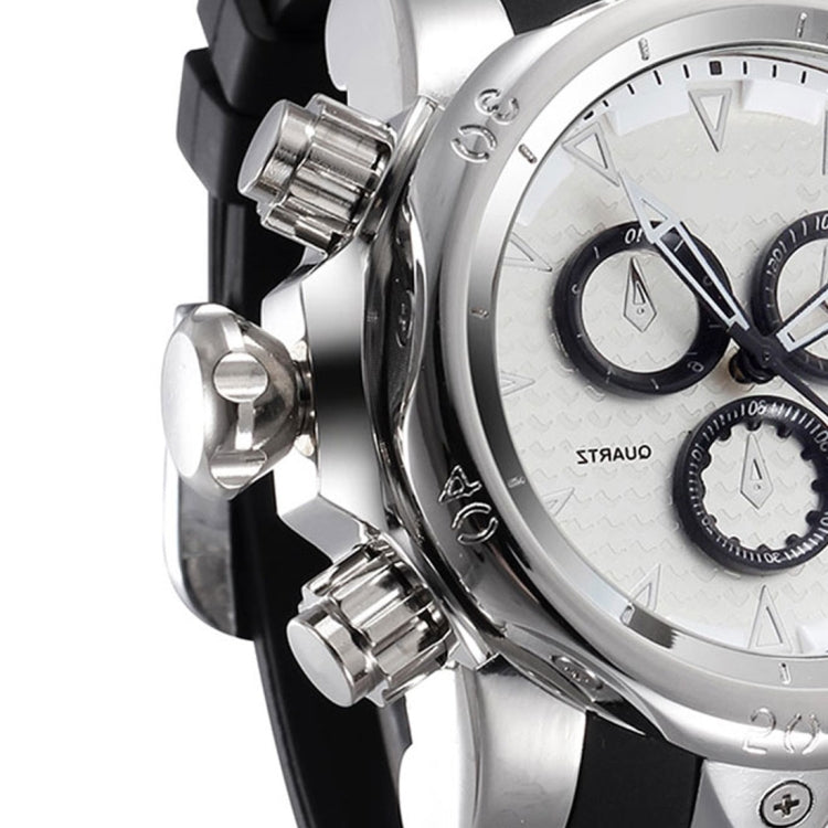1670 Shock Resistant Fashionable Quartz Business Sport Wrist Watch with Rubber Band & Alloy Case for Men