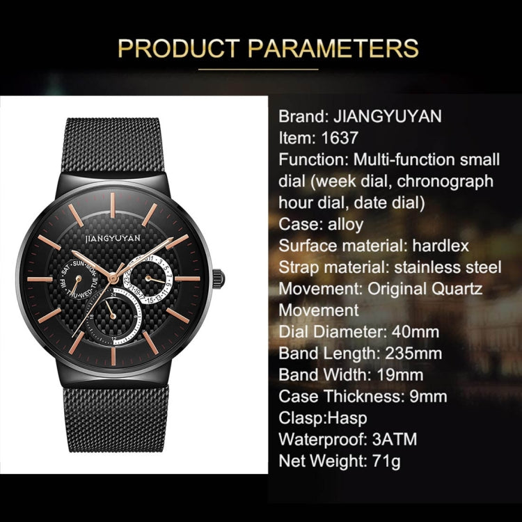 JIAYUYAN Fashion Original Quartz Wrist Watch with Multi-function Small Dail Stainless Steel Strap/Band and Alloy case  Watch For Man 1637