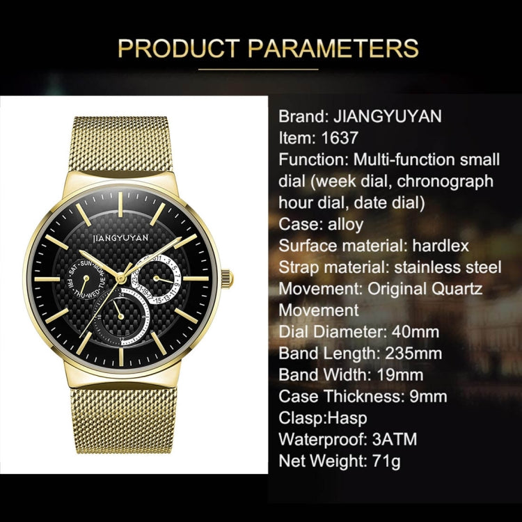 JIAYUYAN Fashion Original Quartz Wrist Watch with Multi-function Small Dail Stainless Steel Strap/Band and Alloy case  Watch For Man 1637