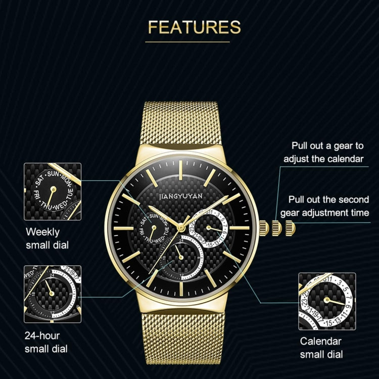 JIAYUYAN Fashion Original Quartz Wrist Watch with Multi-function Small Dail Stainless Steel Strap/Band and Alloy case  Watch For Man 1637