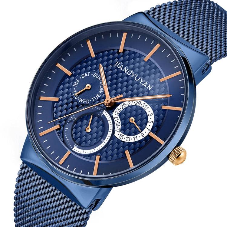 JIAYUYAN Fashion Original Quartz Wrist Watch with Multi-function Small Dail Stainless Steel Strap/Band and Alloy case  Watch For Man 1637