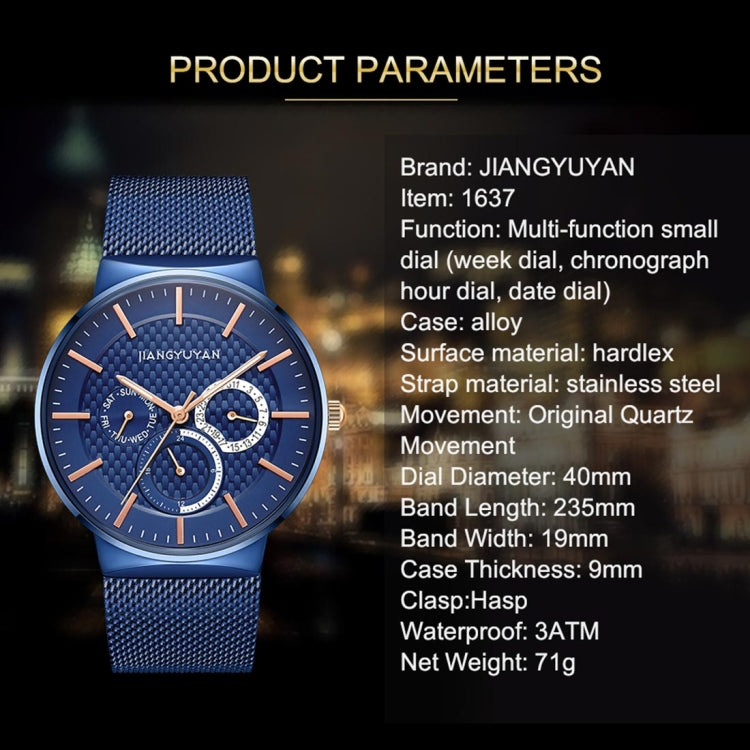 JIAYUYAN Fashion Original Quartz Wrist Watch with Multi-function Small Dail Stainless Steel Strap/Band and Alloy case  Watch For Man 1637
