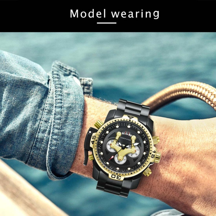 1695 JIAYUYAN Fashionable Multifunctional Style Quartz Wrist Watch with Stainless Steel Strap/Band & GMT Time & Calendar  for Men