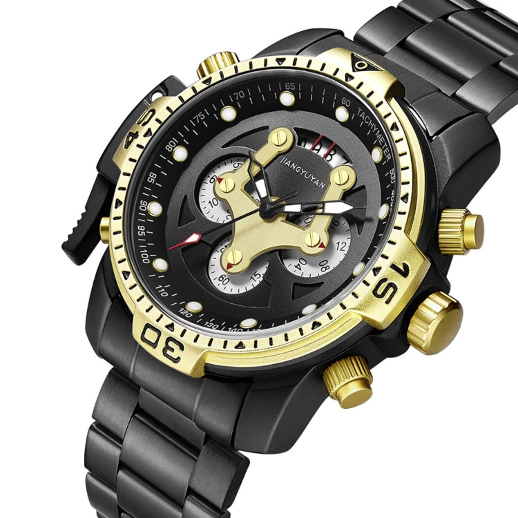 1695 JIAYUYAN Fashionable Multifunctional Style Quartz Wrist Watch with Stainless Steel Strap/Band & GMT Time & Calendar  for Men