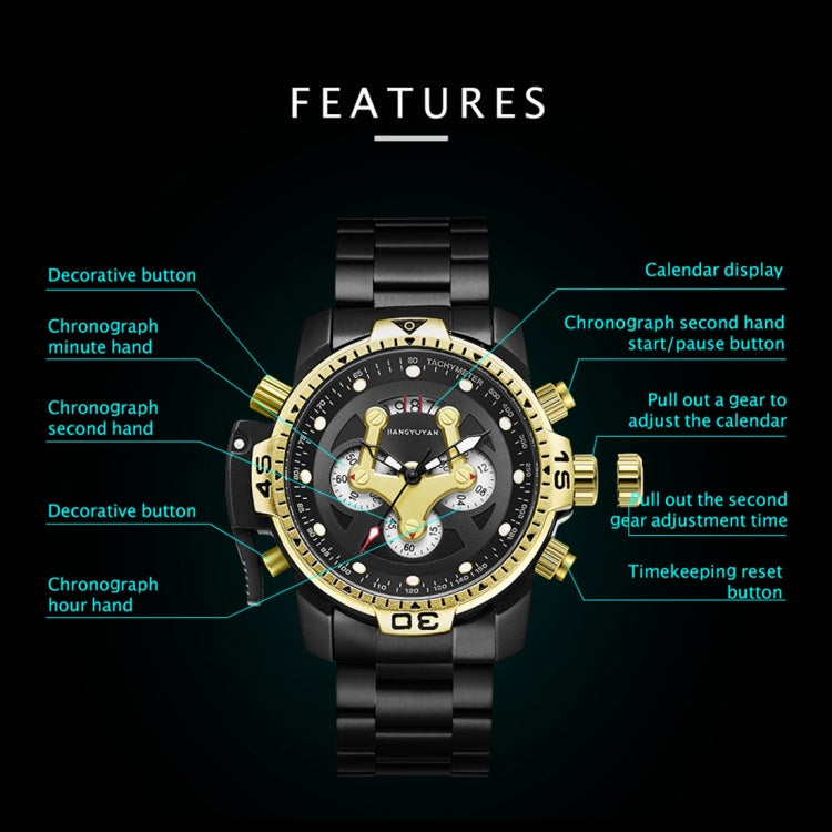 1695 JIAYUYAN Fashionable Multifunctional Style Quartz Wrist Watch with Stainless Steel Strap/Band & GMT Time & Calendar  for Men