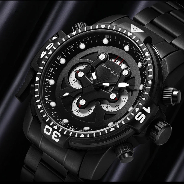 1695 JIAYUYAN Fashionable Multifunctional Style Quartz Wrist Watch with Stainless Steel Strap/Band & GMT Time & Calendar  for Men