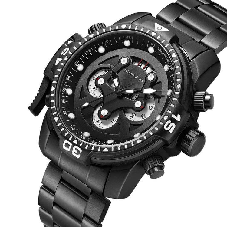 1695 JIAYUYAN Fashionable Multifunctional Style Quartz Wrist Watch with Stainless Steel Strap/Band & GMT Time & Calendar  for Men