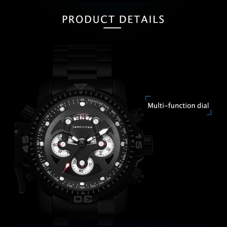 1695 JIAYUYAN Fashionable Multifunctional Style Quartz Wrist Watch with Stainless Steel Strap/Band & GMT Time & Calendar  for Men