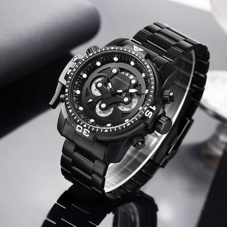 1695 JIAYUYAN Fashionable Multifunctional Style Quartz Wrist Watch with Stainless Steel Strap/Band & GMT Time & Calendar  for Men