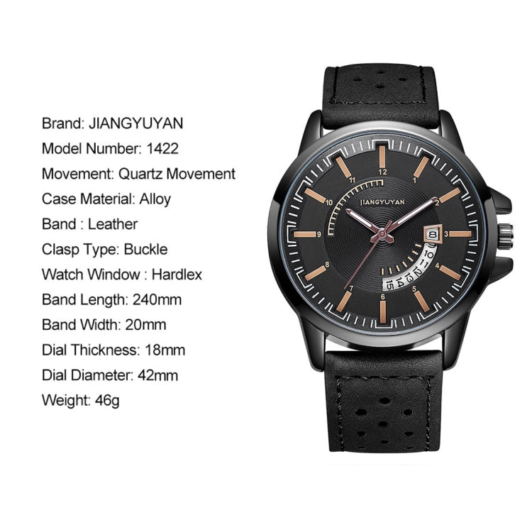 1422 JIAYUYAN Quartz Wrist Watch with Calendar & Leather Strap/Band & Alloy Case  Watch For Man