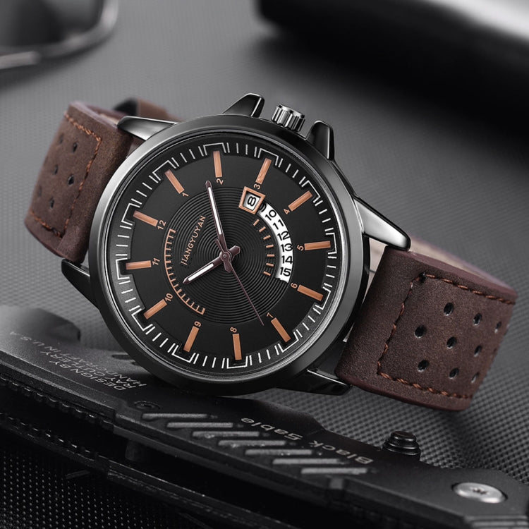 1422 JIAYUYAN Quartz Wrist Watch with Calendar & Leather Strap/Band & Alloy Case  Watch For Man