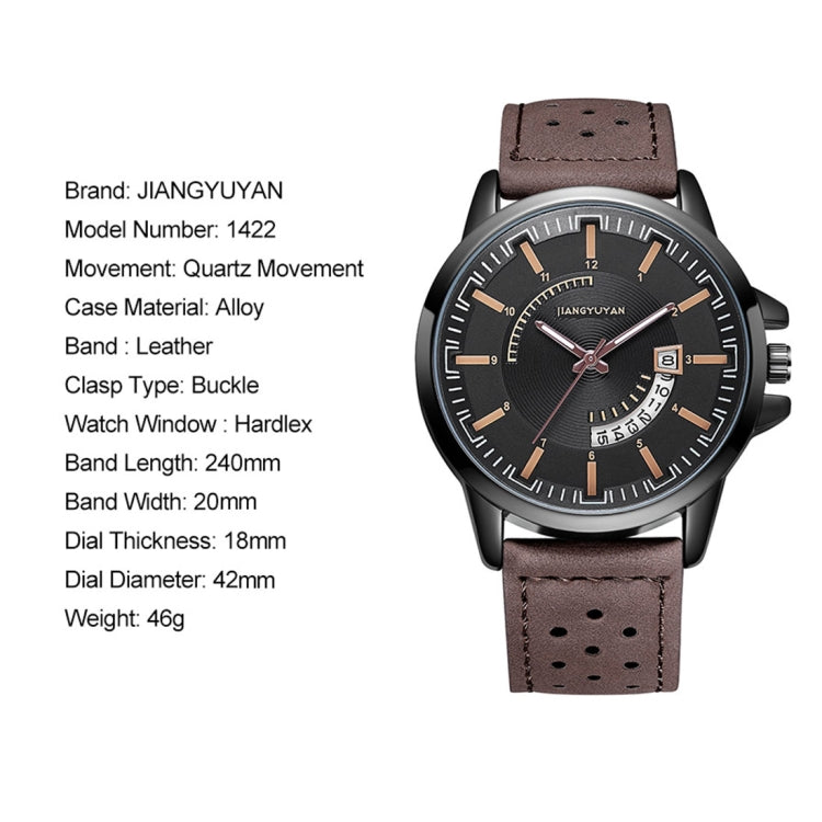 1422 JIAYUYAN Quartz Wrist Watch with Calendar & Leather Strap/Band & Alloy Case  Watch For Man