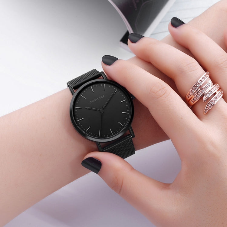 1469 JIAYUYAN Quartz Wrist Watch with Stainless Steel Band Watch Couple Watch For Women (Black)